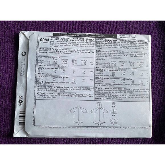 McCalls sewing pattern 9084 baby jumpsuit hat mittens size s-XL - Picture 3 of 6